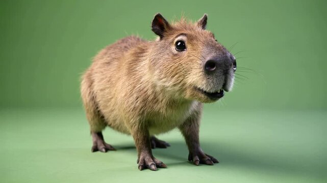baby capybara on green background curious playful animal