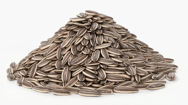 A substantial pile of numerous brown seeds with elongated shapes and ridged textures