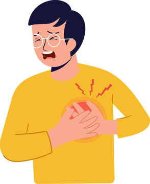 Man having heart attack or heart pain man holding hands on chest vector illustration