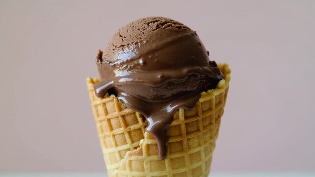 chocolate ice cream cone close up macro shot