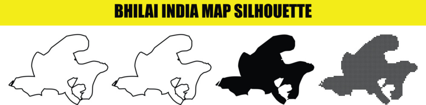 Bhilai india map silhouette illustration. indian city silhouette. set of simple and dotted map vector art