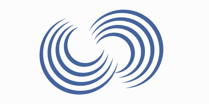 This logo features a dynamic, circular design composed of curved, parallel blue lines that form an abstract infinity or vortex-like shape