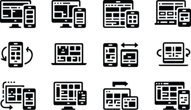 Responsive Collection Silhouette Icon Set Responsive Design Typography Silhouette Icon Pack