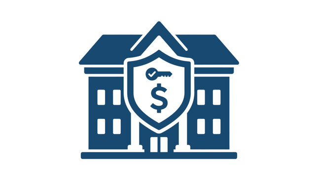 Secure Financial Institution Concept Icon Depicting Banking Safety and Asset Protection through a Shield, Key, and Dollar Sign Symbolizing Investment Security
