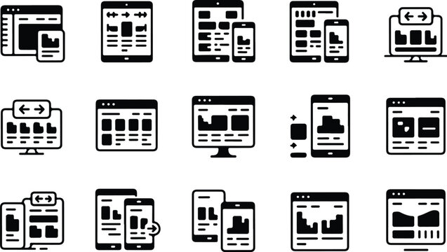 Responsive Collection Silhouette Icon Set Responsive Design Typography Silhouette Icon Pack