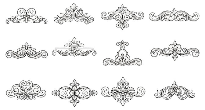 Ornamental design elements collection on black background