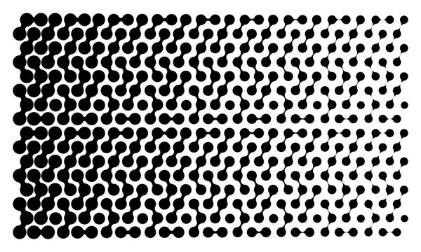 Connected dots pattern with faded effect. Vanishing organic morph shapes texture. Linked meta balls, molecules or cells background with transition visual illusion. Vector graphic illustration.