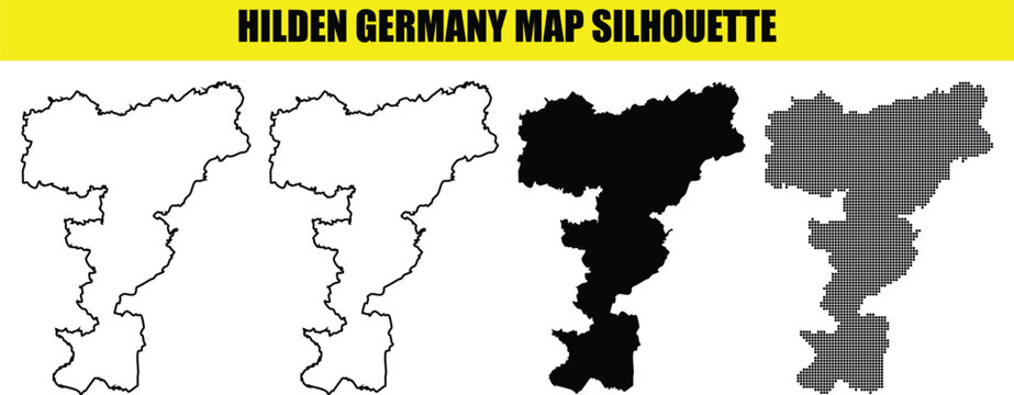 hilden germany map silhouette black and white outlines isolated on transparent background design element set