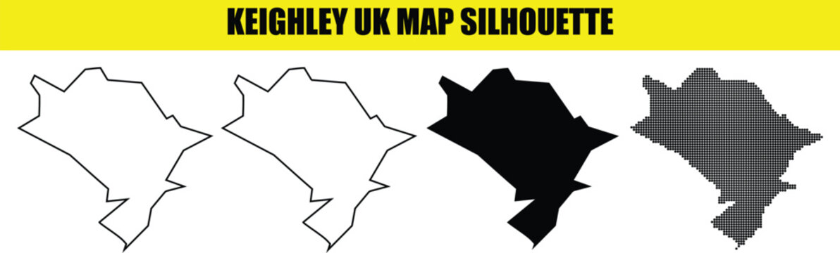 Keighley uk map silhouette set with solid filled outline and dotted outline vector design