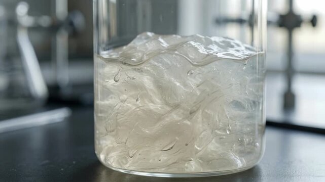 Viscous gel based material green chemistry bio based chemical materials gel sample laboratory setting showing translucent polymeric substance with