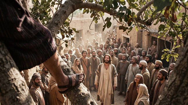 Biblical New Perspective &ndash; Jesus Looking Up At Him As Seen By Zacchaeus In The Sycamore-fig Tree