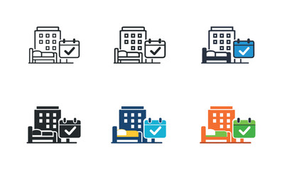 Hotel booking and reservation icons with calendar and bed symbols