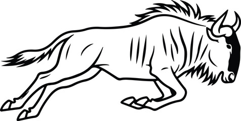 Silhouette jumping wildebeest gnu african animal wildlife safari runner vector design © Nasima