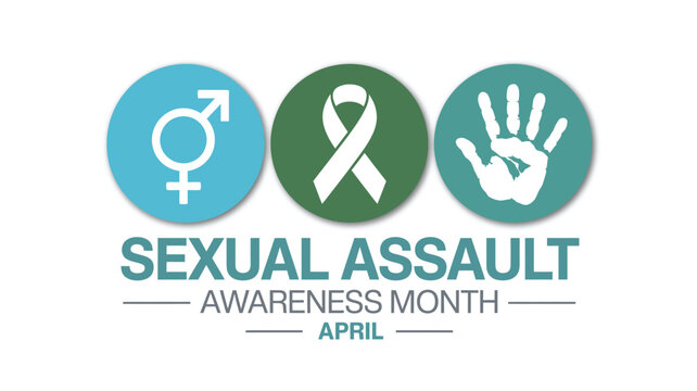 Sexual Assault Awareness Month April Advocacy Banner with Gender Symbols Teal Ribbon and Hand Stop Icon for Social Justice Organizations