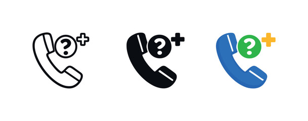 Fototapeta premium Phone icon with question mark and plus sign, representing support or inquiry options