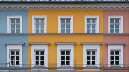 Obraz premium Professioneller Außenanstrich in Deutschland mit leuchtenden, kontrastreichen Farben an einem sonnigen Tag