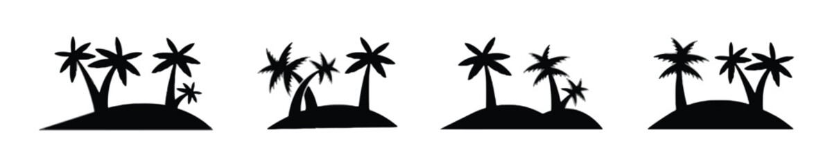 Tropical island silhouettes with palm trees for vacation and travel themes © NoorNiqabiQueen