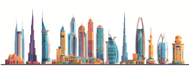 Colorful skyline illustration of modern skyscrapers © AI PIC