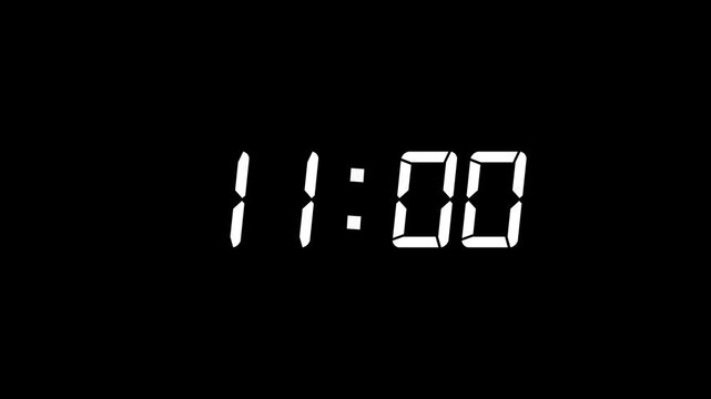 Digital clock with time 11 hours on black background.