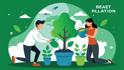 Two scientists in lab coats are working with plants in a futuristic greenhouse. Vector © Rana Islam