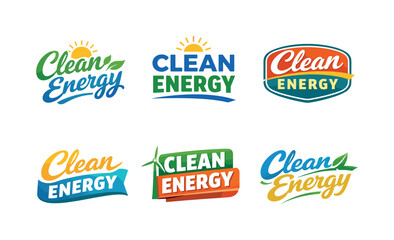 Obraz premium Clean modern holiday banner illustration displaying modern lettering logo set for Clean Energy, professional logo-style