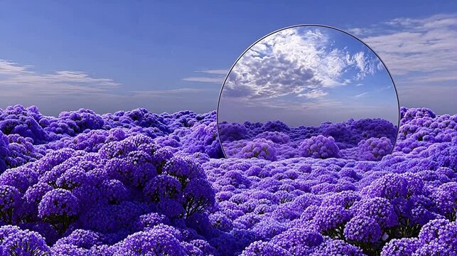 Purple flower field with mirror