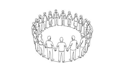 Obraz premium A diverse group of people standing in a circle and holding hands in unity and solidarity