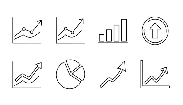 A collection of line icons depicting various charts and graphs for data analysis and business growth