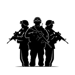 Elite Soldiers Silhouette: Three Armed Men in Tactical Gear
