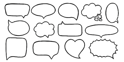 Obraz premium Variety of thirteen hand-drawn speech bubbles and comic style shapes