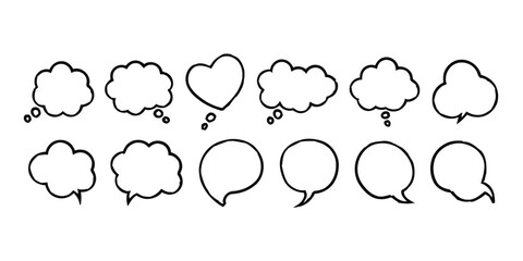 Various hand-drawn comic style thought bubbles and speech balloons in a clean simple design © Rakib