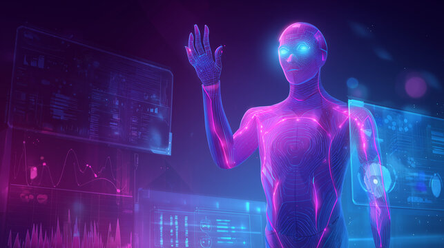 digital illustration of an ai robot presenting with copy space ,AI