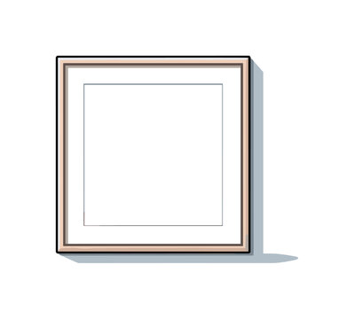 Minimalist empty picture frame with a subtle rose gold border hanging on a plain white wall