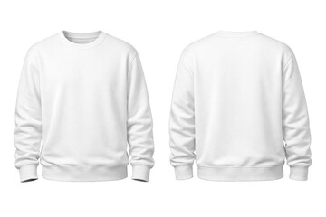 A white crewneck sweatshirt on transparent background, showcasing front and back views