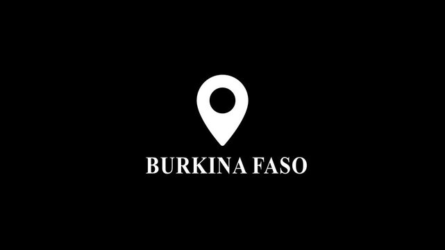 White Map Pin with Burkina Faso Text on Black Background Location Marker West Africa country name