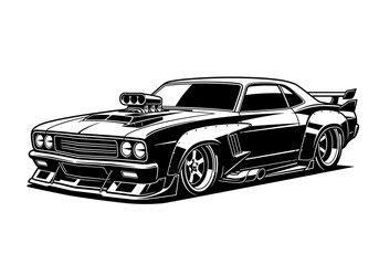 Obraz premium Classic Custom Muscle Car Coupe Vector Silhouette Isolated on White Background