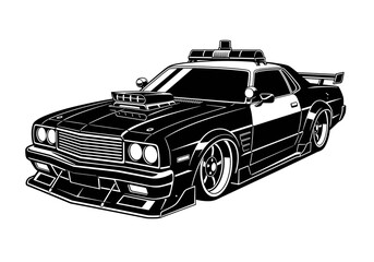 Classic American Police Muscle Car Vector Silhouette Isolated on White Background © Saad Hassan