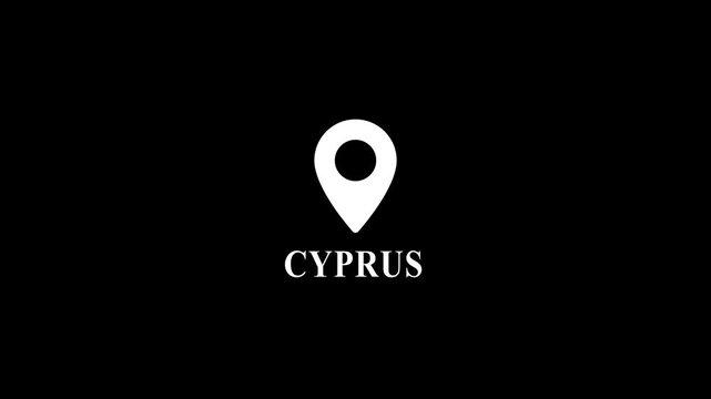 Location marker with Cyprus text on black background map pointer symbol