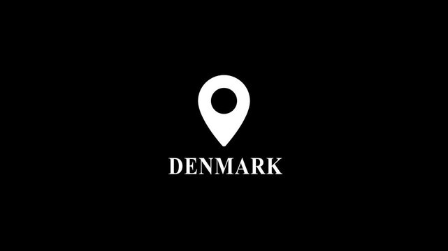 White Denmark Map Pin on Black Background Location Marker white black background geography