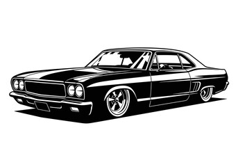 Obraz premium Classic Lowered American Muscle Car Coupe Vector Silhouette Isolated on White Background