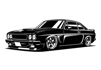 Fototapeta premium Classic Lowered American Muscle Car Coupe Vector Silhouette Isolated on White Background