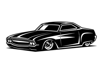 Fototapeta premium Classic Lowered American Muscle Car Fastback Vector Silhouette Isolated on White Background