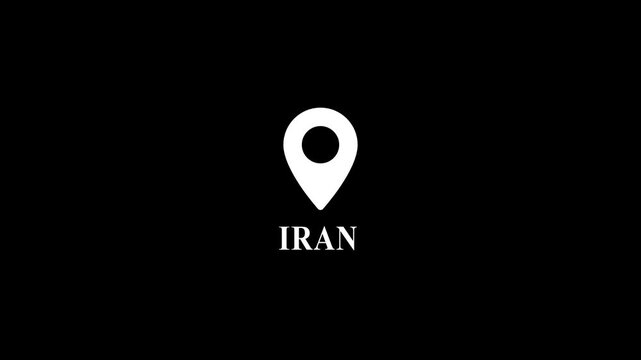 Location marker with Iran text on black background map pointer pin