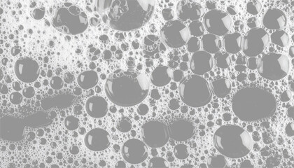 Fototapeta premium Dense white soap foam texture with various bubble sizes isolated on transparent background. Realistic shampoo suds, laundry detergent lather, cleaning concept for cosmetic design.