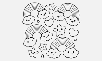 Fototapeta premium Weather forecast characters. Cute cartoon summer and winter signs, funny spring and fall icons. Night and day symbols, sun and moon
