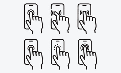 Fototapeta premium Web gesture hand icons. Simple icons with hand using smartphone, sign fingers touch, click, zoom, rotate, tap display. Touchscreen interface