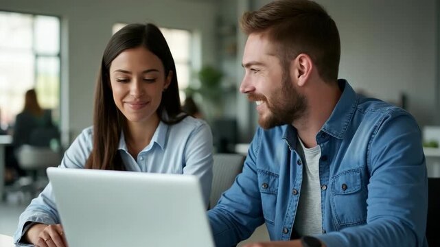 Two Colleagues Working On Laptop in Office. Female Hispanic Help Desk Coordinator Collaborates with White Male Customer Service Agent, Discuss Project, Chat, Smile. Teamwork. vibecoding ai agents