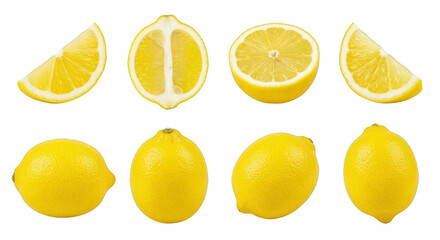 Lemons and lemon slices on black background