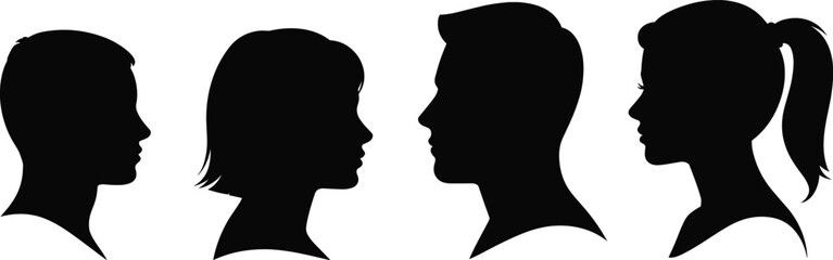 Human profile silhouette collection with male and female faces, diverse people side view portraits isolated on white background illustration © MstGeasmin
