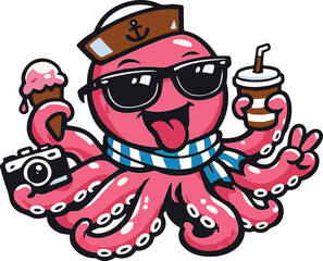 Cute cartoon octopus character on vacation © Antor